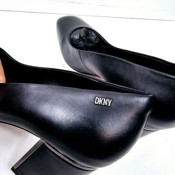 DKNY Celsa Black Leather Square Toe Chunky Block Heel Pump Size 8.5 NIB NWT - Picture 6 of 12